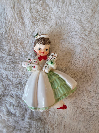 Vintage Napco Christmas Shopper Girl Figurine Kitsch 1956 Holiday Great Shape