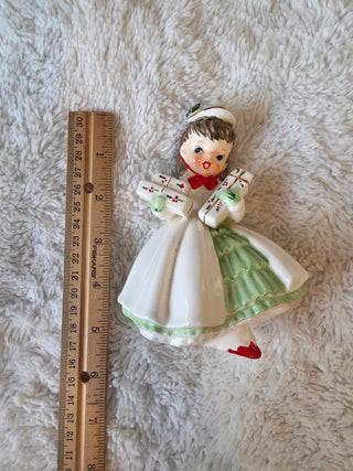 Vintage Napco Christmas Shopper Girl Figurine Kitsch 1956 Holiday Great Shape