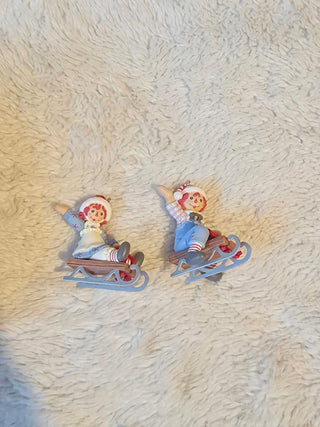 Hallmark Keepsake Raggedy Ann & Andy Holiday Sledding Ornaments Set 2005