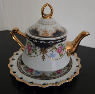 Navy Bue, Gold, White  Teapot