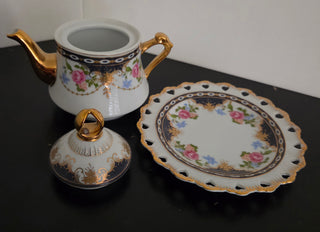 Navy Bue, Gold, White  Teapot