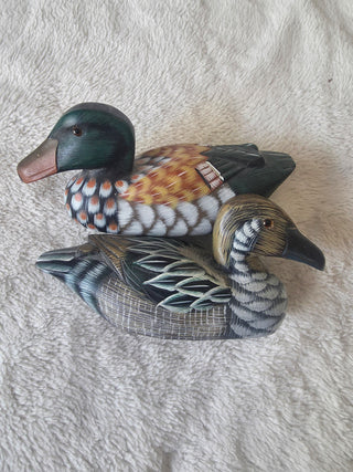 Cottage Hunting Hand Painted Wood Duck Figurines Set of 2