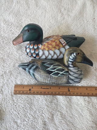 Cottage Hunting Hand Painted Wood Duck Figurines Set of 2