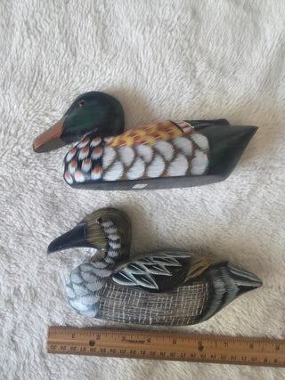 Cottage Hunting Hand Painted Wood Duck Figurines Set of 2