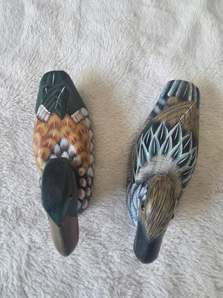 Cottage Hunting Hand Painted Wood Duck Figurines Set of 2