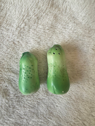 Vintage Green Ceramic cucumber/ Pickle Salt & Pepper Shakers Japan