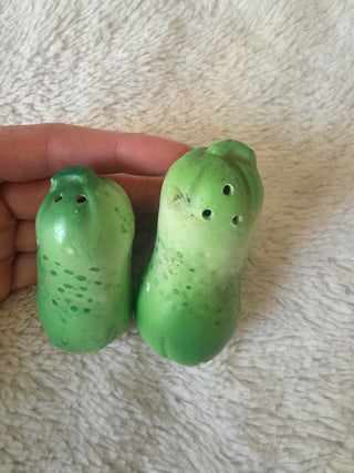 Vintage Green Ceramic cucumber/ Pickle Salt & Pepper Shakers Japan