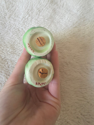 Vintage Green Ceramic cucumber/ Pickle Salt & Pepper Shakers Japan