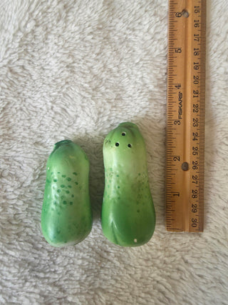 Vintage Green Ceramic cucumber/ Pickle Salt & Pepper Shakers Japan