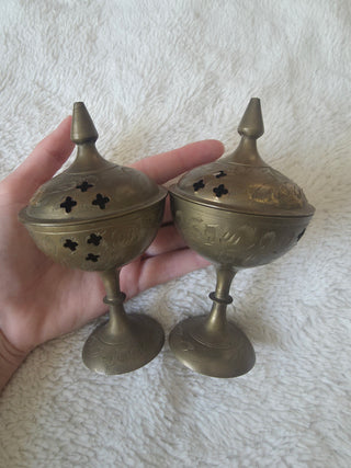Vintage Goblet Style Brass Incense Burners Set Of 2