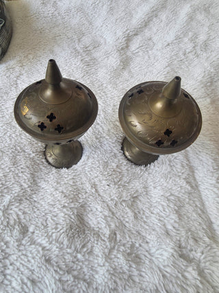 Vintage Goblet Style Brass Incense Burners Set Of 2
