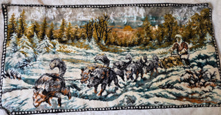 Vintage Sled Dog Winter Tapestry Wall Hanging 18.5x37