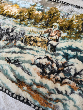 Vintage Sled Dog Winter Tapestry Wall Hanging 18.5x37