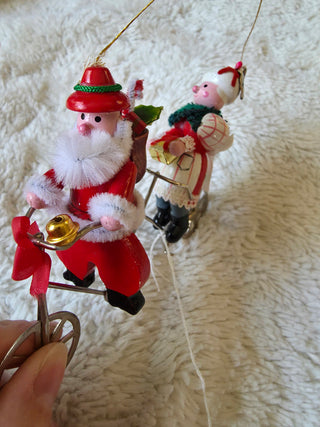 Vintage 80s Kurt Adler Christmas Santa & Mrs Clause Tandem Bicycle  Ornament