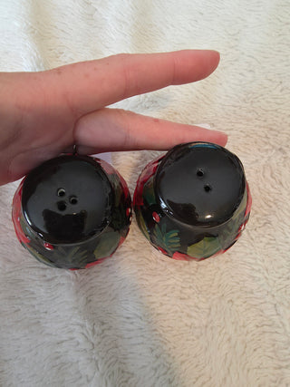 Vintage Ceramic Poinsettia Floral Salt & Pepper Shakers Set of 2