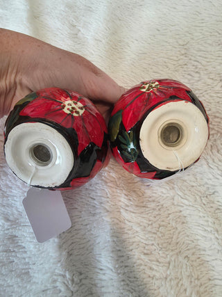 Vintage Ceramic Poinsettia Floral Salt & Pepper Shakers Set of 2