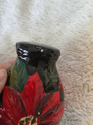 Vintage Ceramic Poinsettia Floral Salt & Pepper Shakers Set of 2