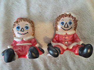 Vintage 1978 Raggedy Ann And Andy Christmas Ceramic Figurines Hand Painted Set