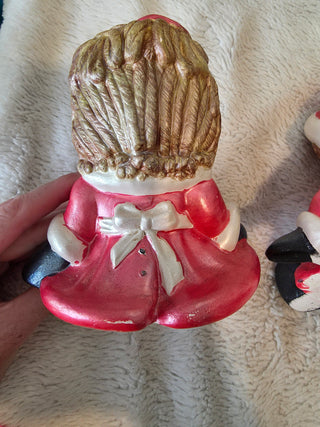 Vintage 1978 Raggedy Ann And Andy Christmas Ceramic Figurines Hand Painted Set