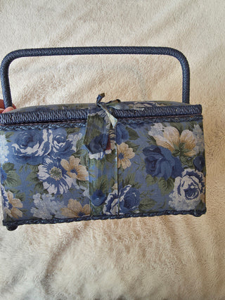 Vintage Floral Fabric Sewing Basket 80s/90s