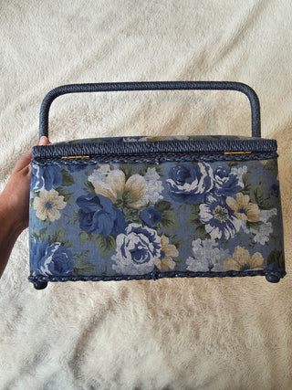 Vintage Floral Fabric Sewing Basket 80s/90s