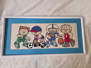 Vintage 80s/90s Framed Needlepoint Wall Art Kids Sports Nursery Playroom