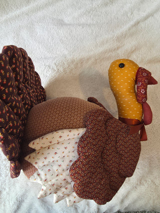 Vintage Fabric Quilted Thanksgiving Turkey Plush 14x11