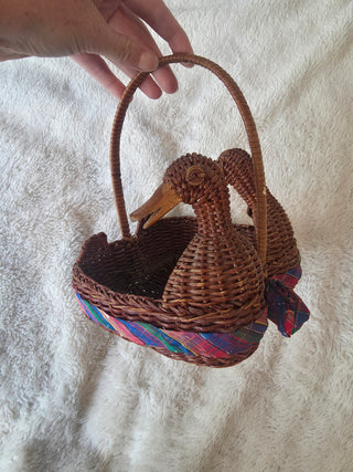 Vintage Ducks Wicker Basket with handle