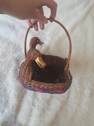 Vintage Ducks Wicker Basket with handle