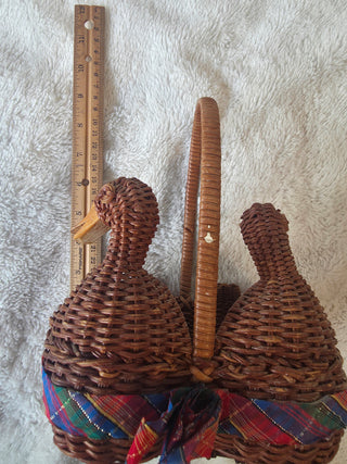 Vintage Ducks Wicker Basket with handle