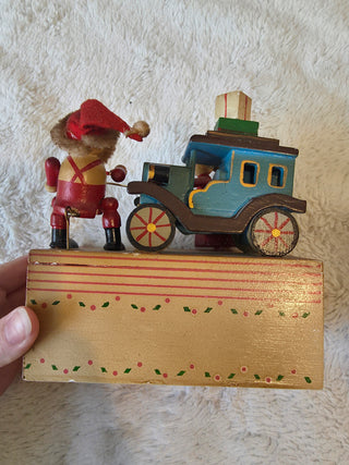 1980s Vintage Wooden Christmas Santa Claus Figurine Wind Up - Works