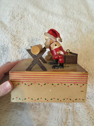 1980s Vintage Wooden Christmas Santa Claus Figurine Wind Up - Works