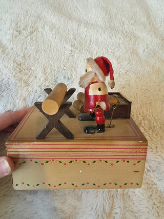1980s Vintage Wooden Christmas Santa Claus Figurine Wind Up - Works