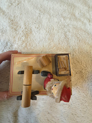 1980s Vintage Wooden Christmas Santa Claus Figurine Wind Up - Works
