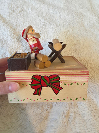 1980s Vintage Wooden Christmas Santa Claus Figurine Wind Up - Works