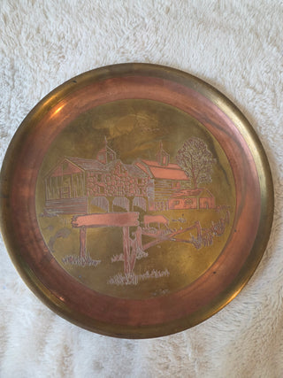 Brass Round Decorative Dish Tray Wall Decor 12in Diameter
