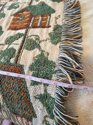 Quality Tapestry Throw Blanket Bird House Garden Ivy Birds Cottage Basket