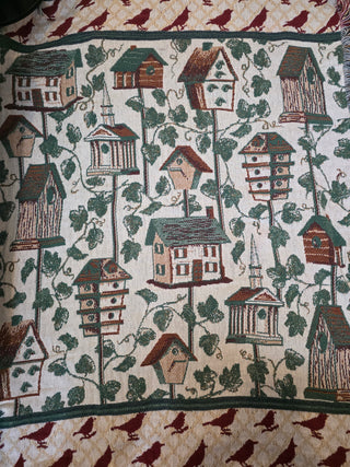 Quality Tapestry Throw Blanket Bird House Garden Ivy Birds Cottage Basket