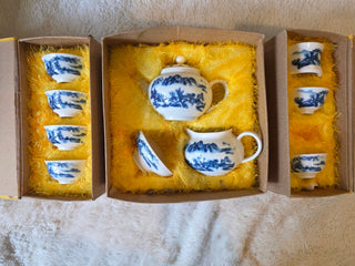 Blue White Ceramic Tea Set Landscape Pattern Box Set