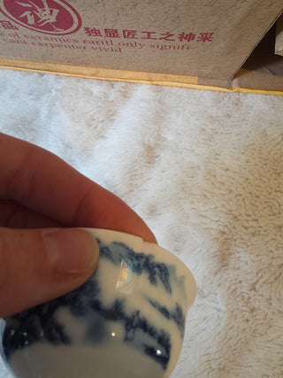 Blue White Ceramic Tea Set Landscape Pattern Box Set