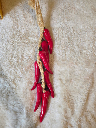 Vintage Red Ceramic Chili Pepper Ristra Braid With 7 Peppers