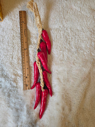 Vintage Red Ceramic Chili Pepper Ristra Braid With 7 Peppers
