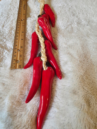 Vintage Red Ceramic Chili Pepper Ristra Braid With 7 Peppers