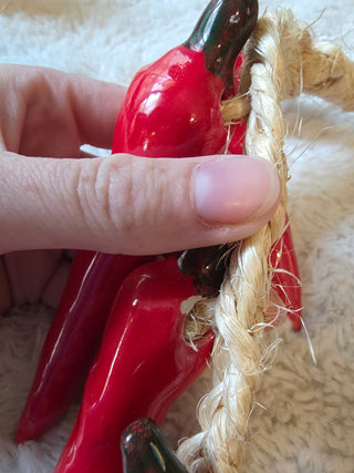 Vintage Red Ceramic Chili Pepper Ristra Braid With 7 Peppers