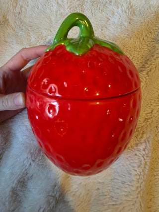 Martha Stewart Strawberry-Shaped Ceramic Jar w/ Lid Handle 8in