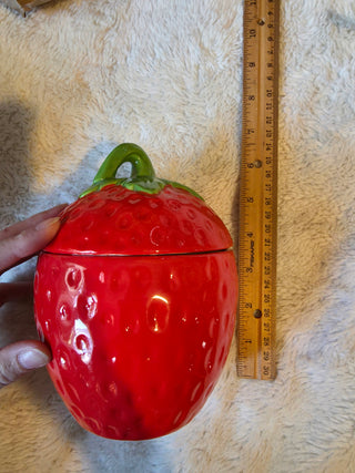 Martha Stewart Strawberry-Shaped Ceramic Jar w/ Lid Handle 8in