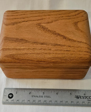Vintage Oak Wood Keepsake Box with Black Felt Lining