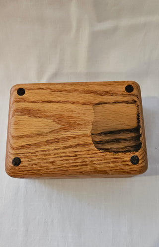 Vintage Oak Wood Keepsake Box with Black Felt Lining