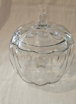 Vintage Clear Glass Pumpkin Covered Dish 8 Inch