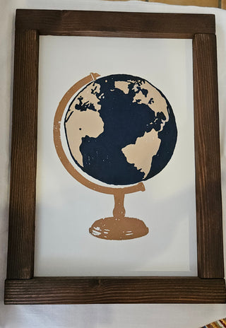 Hand Painted Globe Framed Art